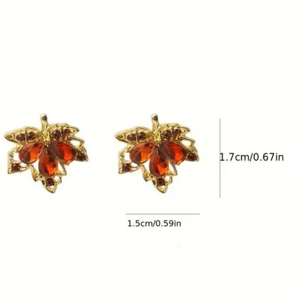 Earrings Maple Leaf Rhinestones Harvest Fall Autum Gold Glam Simple Trendy NEW - Picture 3 of 3